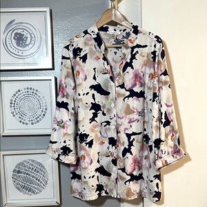 Susan Bristol Women’s Plus Size 1X Linen Rayon Multi Floral Button Down Shirt
